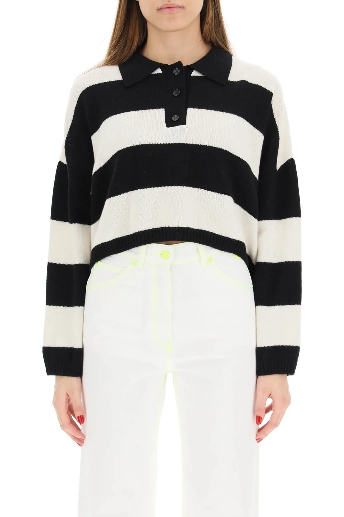 MSGM Striped Ribbed Knit Buttoned Sweater