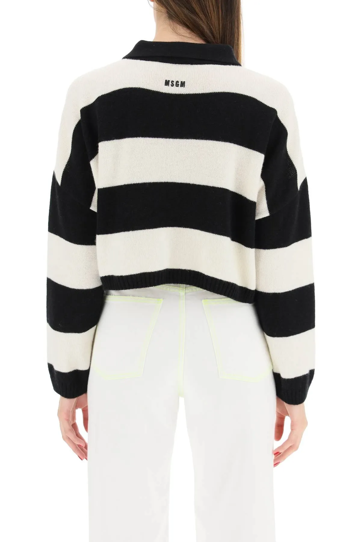 MSGM Striped Ribbed Knit Buttoned Sweater