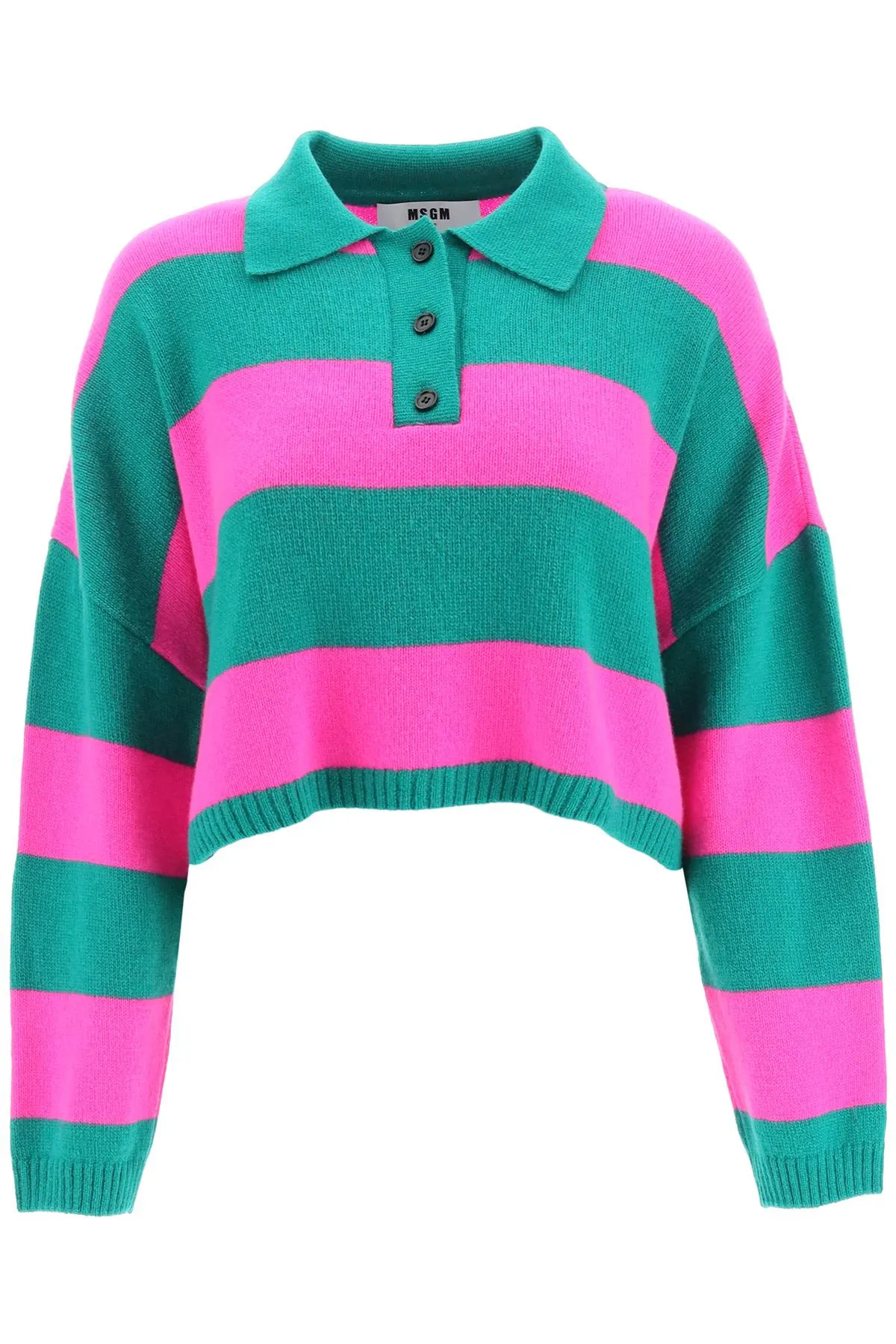 MSGM Striped Ribbed Knit Buttoned Sweater