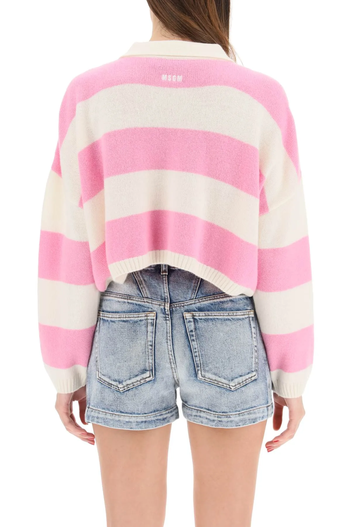 MSGM Striped Ribbed Knit Buttoned Sweater
