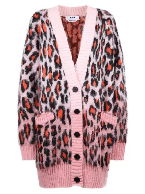 MSGM V-Neck Leopard-Knit Cardigan