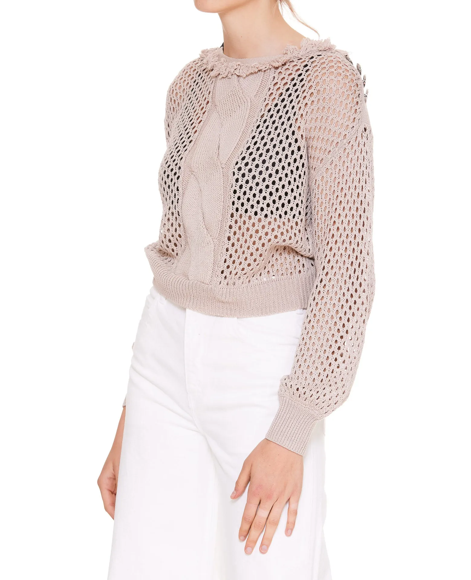 Pinko Mesh-Stitch Round Neck Sweater
