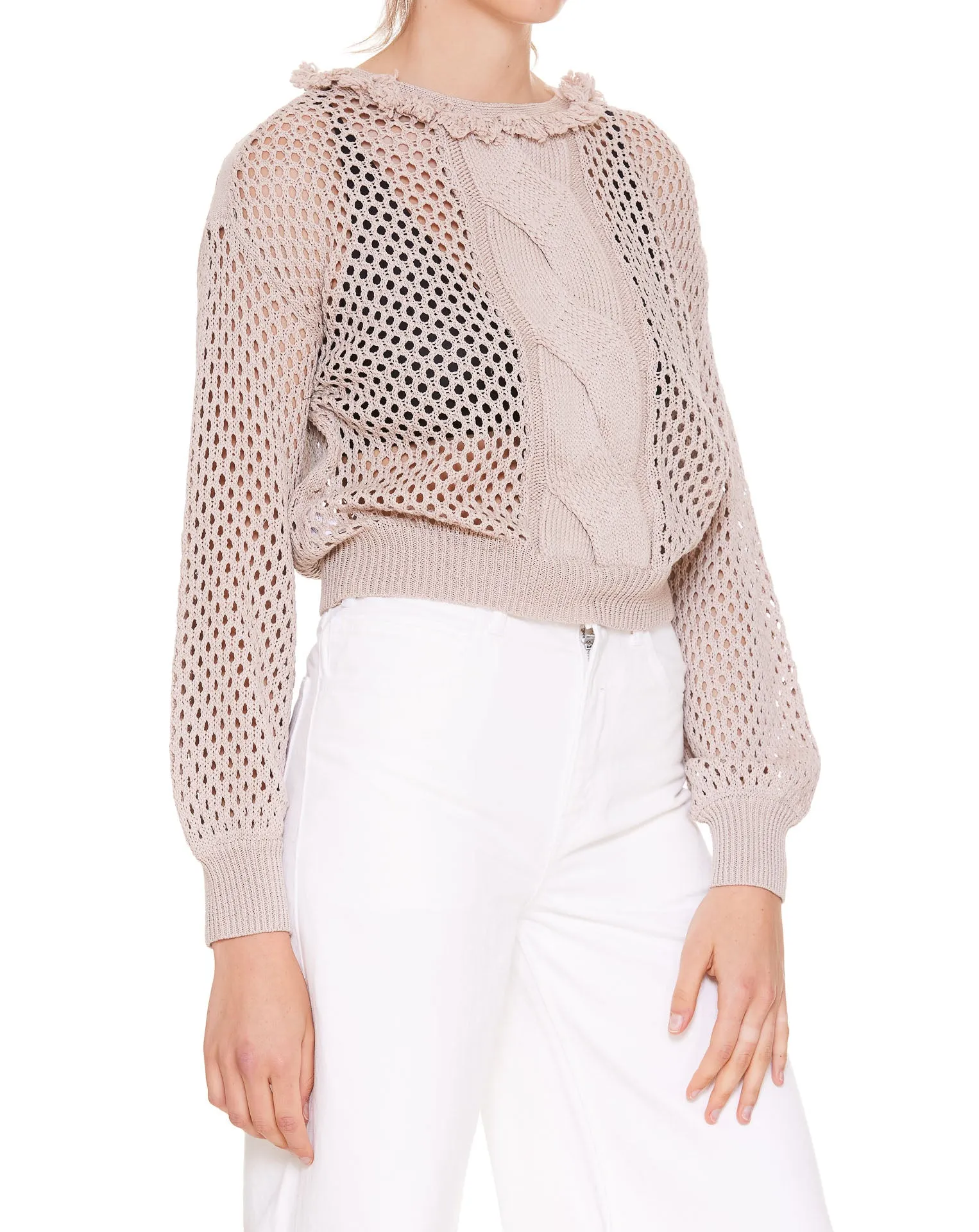 Pinko Mesh-Stitch Round Neck Sweater