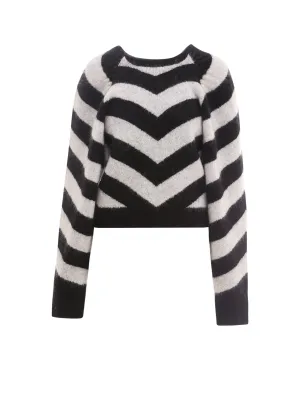 ROTATE Round Neck Chevron-Knit Jumper