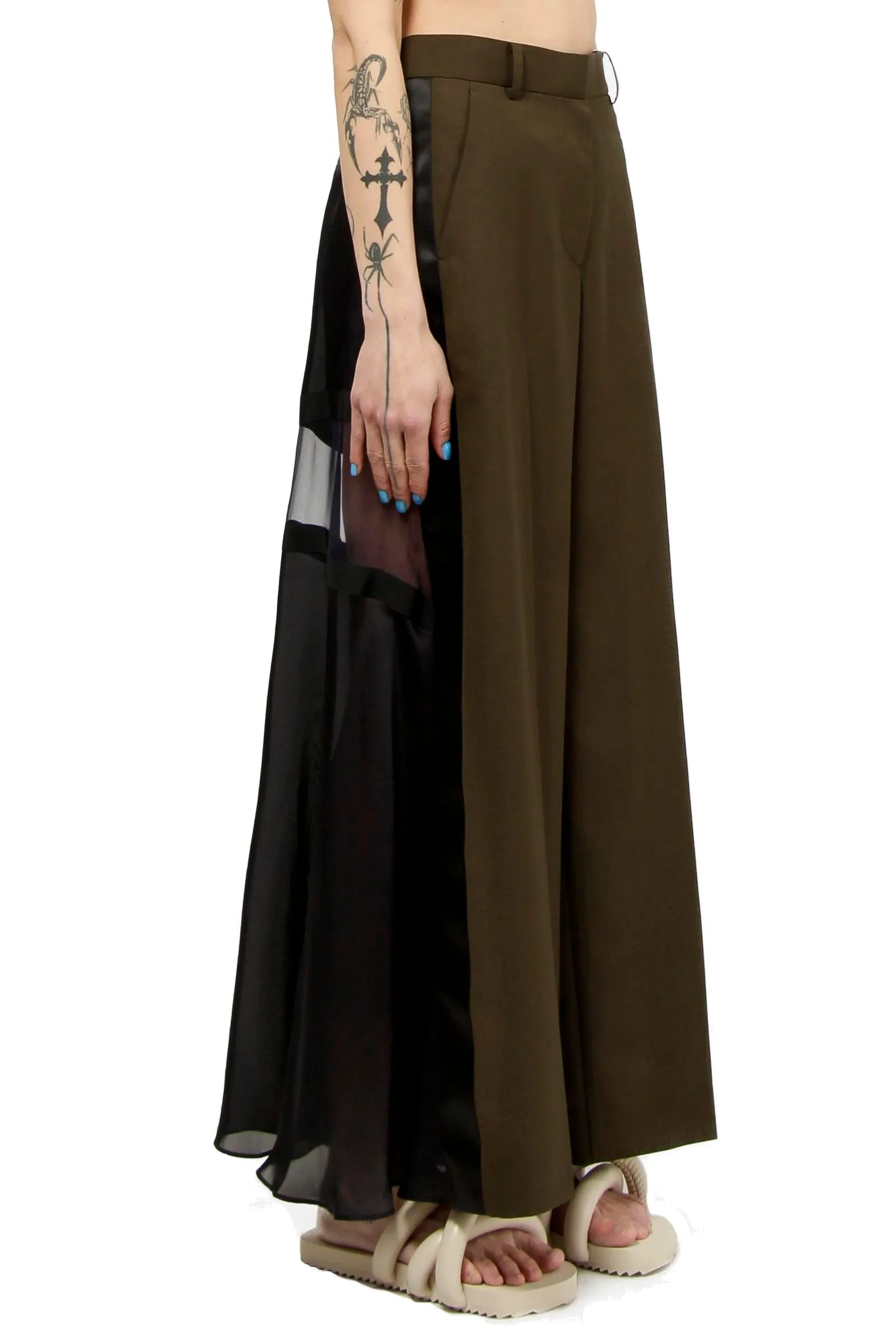 Sacai Wide-Leg Cropped Patchwork Trousers