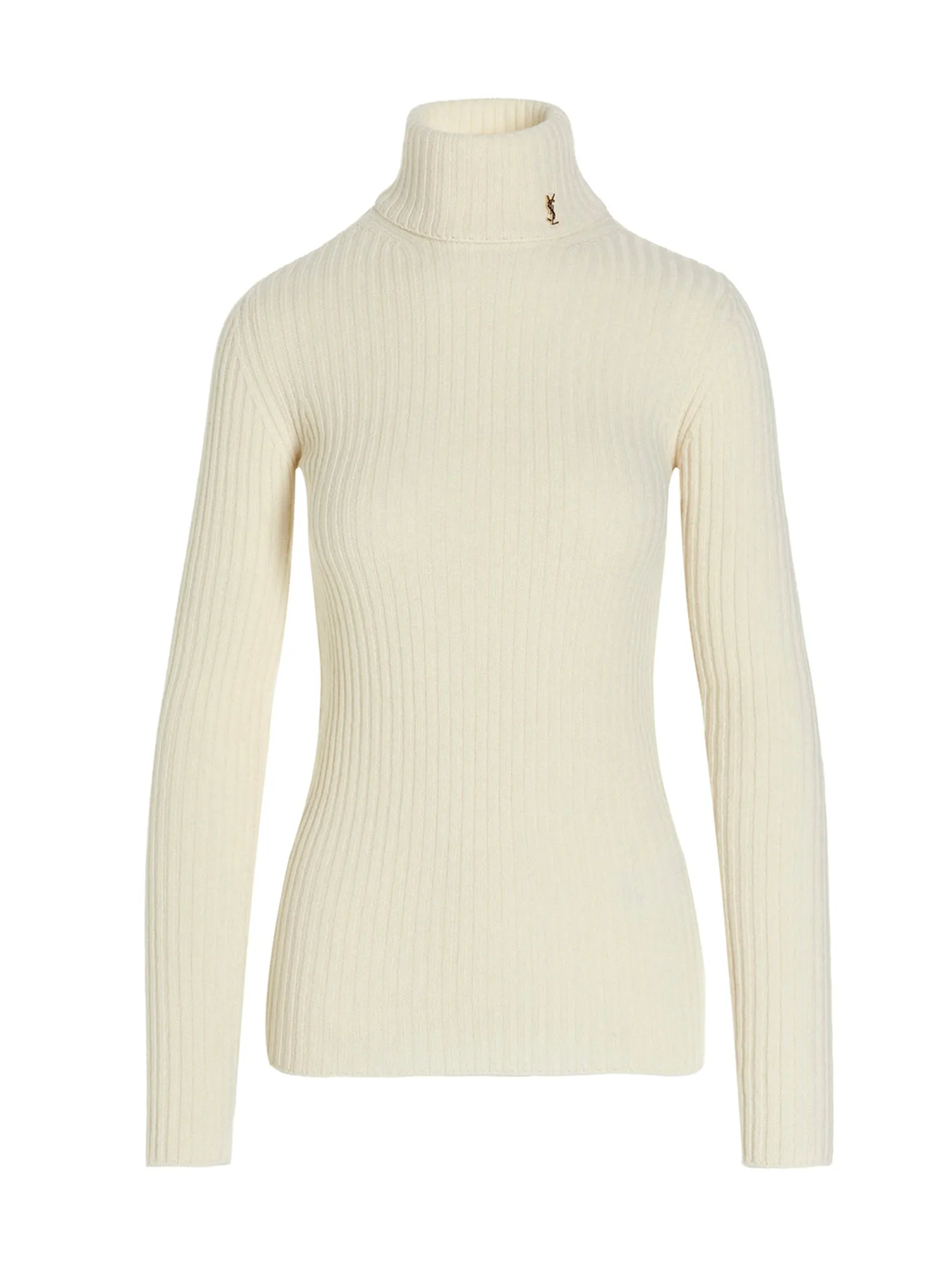 Saint Laurent Monogram Turtleneck Rib-Knit Sweater