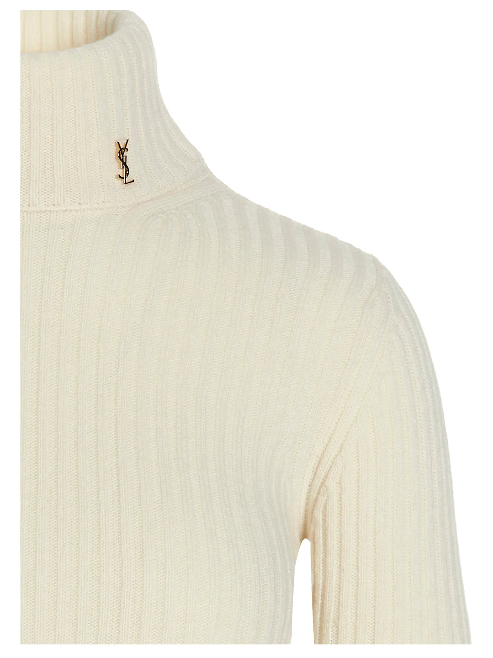 Saint Laurent Monogram Turtleneck Rib-Knit Sweater