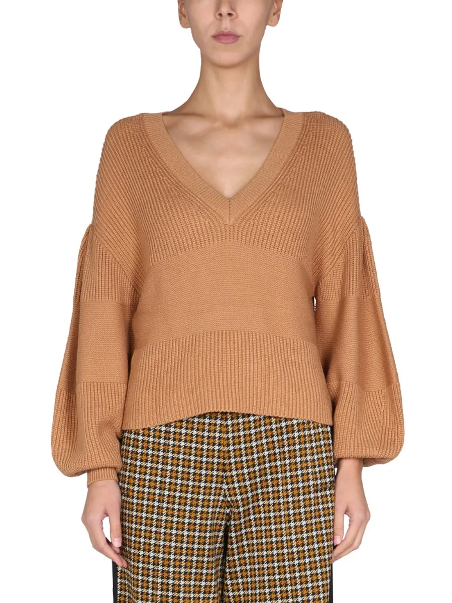 Staud Rye V-Neck Ribbed Sweater