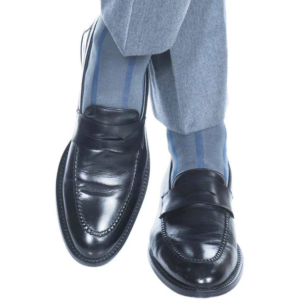 Steel Gray with Indigo Blue Vertical Stripe Cotton Sock Linked Toe OTC