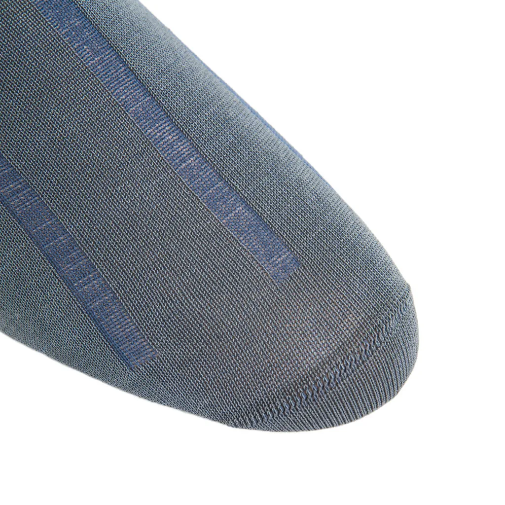 Steel Gray with Indigo Blue Vertical Stripe Cotton Sock Linked Toe OTC
