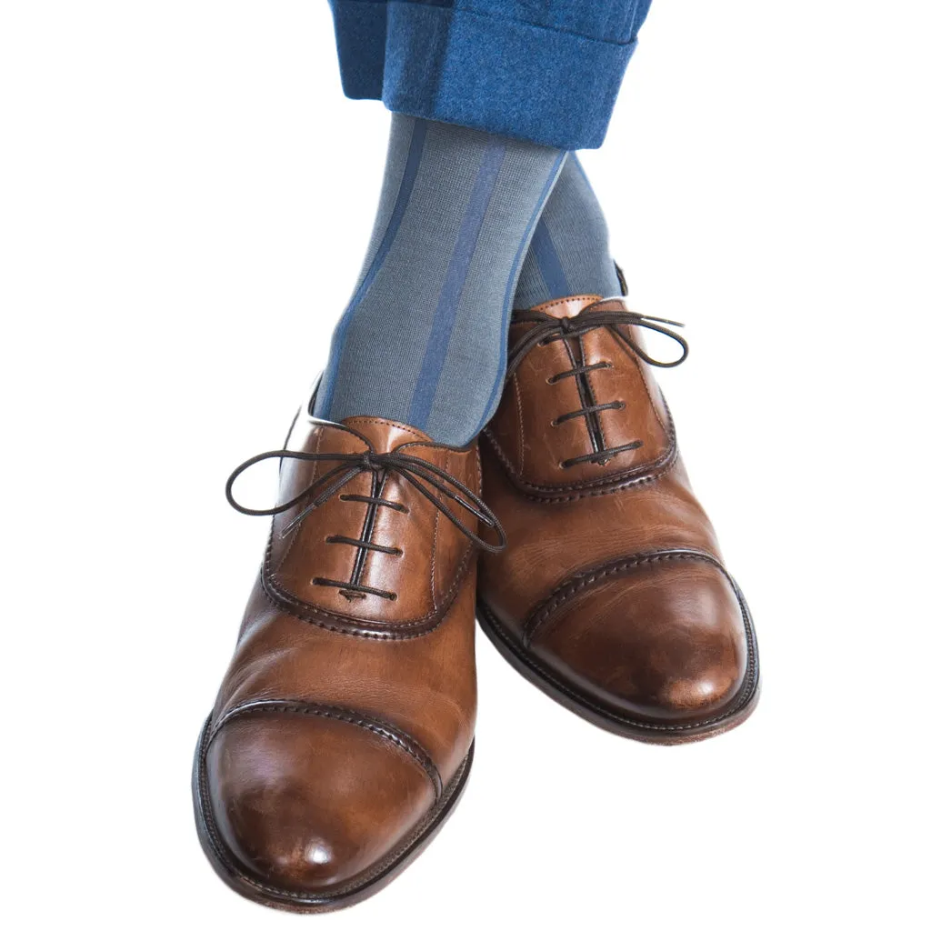 Steel Gray with Indigo Blue Vertical Stripe Cotton Sock Linked Toe OTC