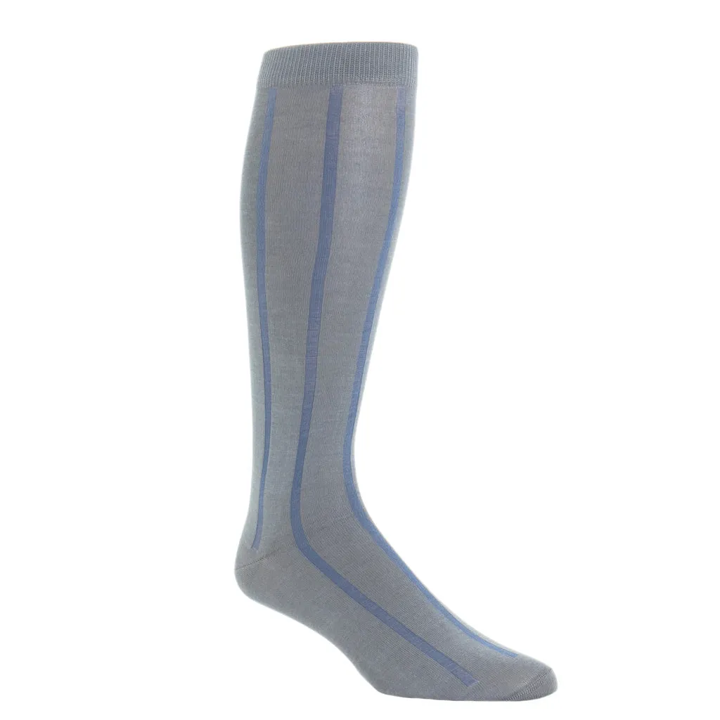 Steel Gray with Indigo Blue Vertical Stripe Cotton Sock Linked Toe OTC