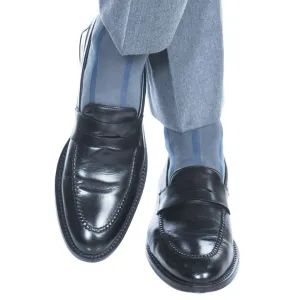 Steel Gray with Indigo Blue Vertical Stripe Cotton Sock Linked Toe OTC