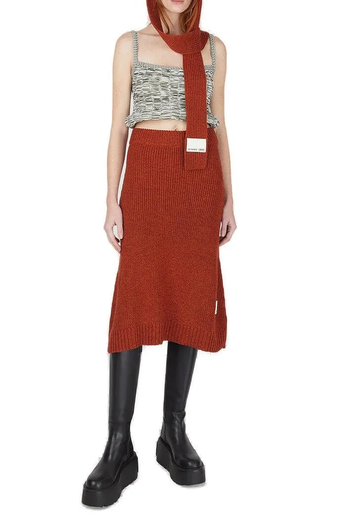 Sunnei Logo Patch Knit Midi Skirt