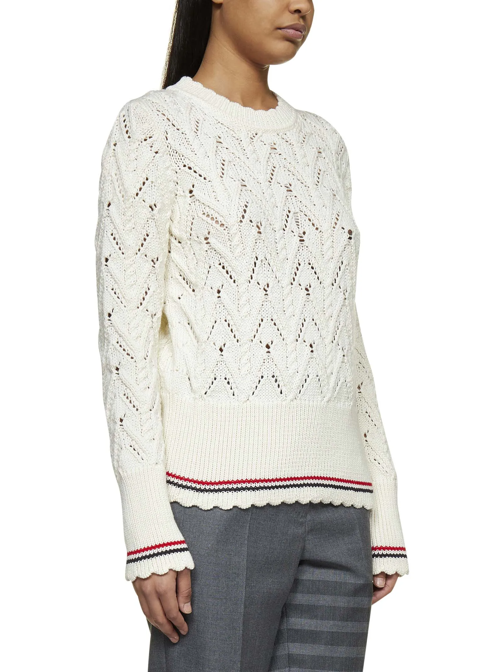 Thom Browne Pointelle-Knit Crewneck Sweater