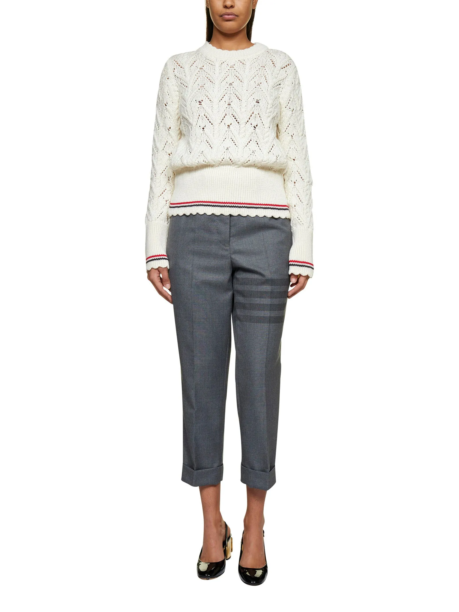 Thom Browne Pointelle-Knit Crewneck Sweater