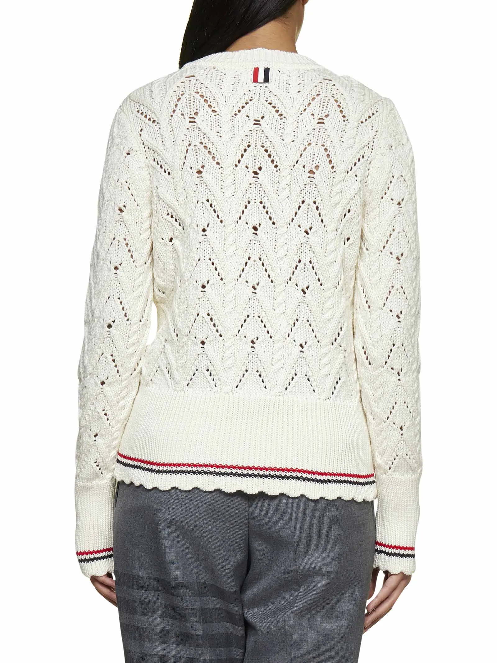 Thom Browne Pointelle-Knit Crewneck Sweater