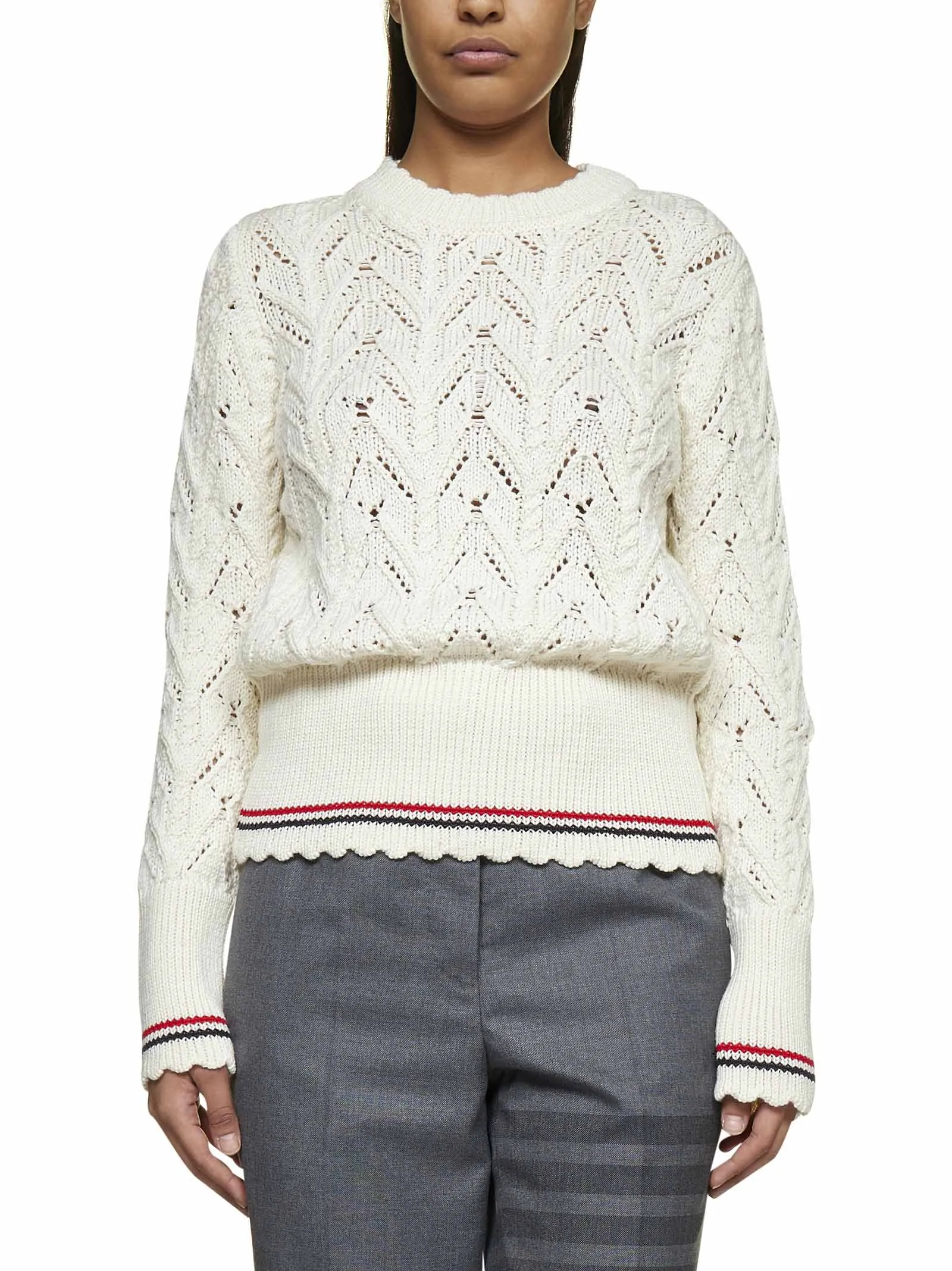 Thom Browne Pointelle-Knit Crewneck Sweater