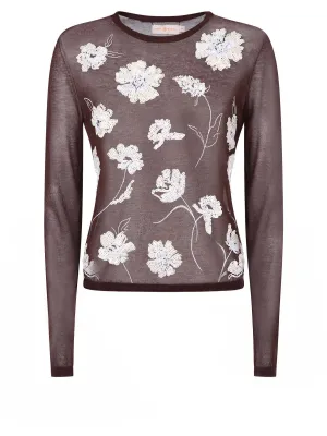Tory Burch Floral Embroidered Knit Top