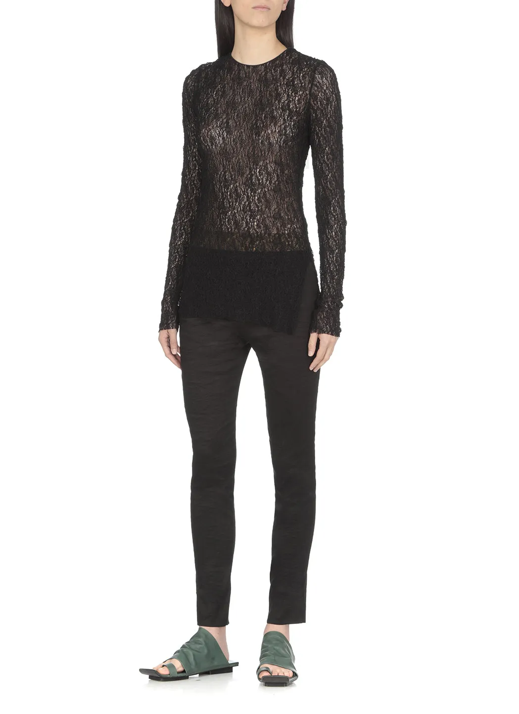 Uma Wang Crewneck Long-Sleeved Lace Sweater