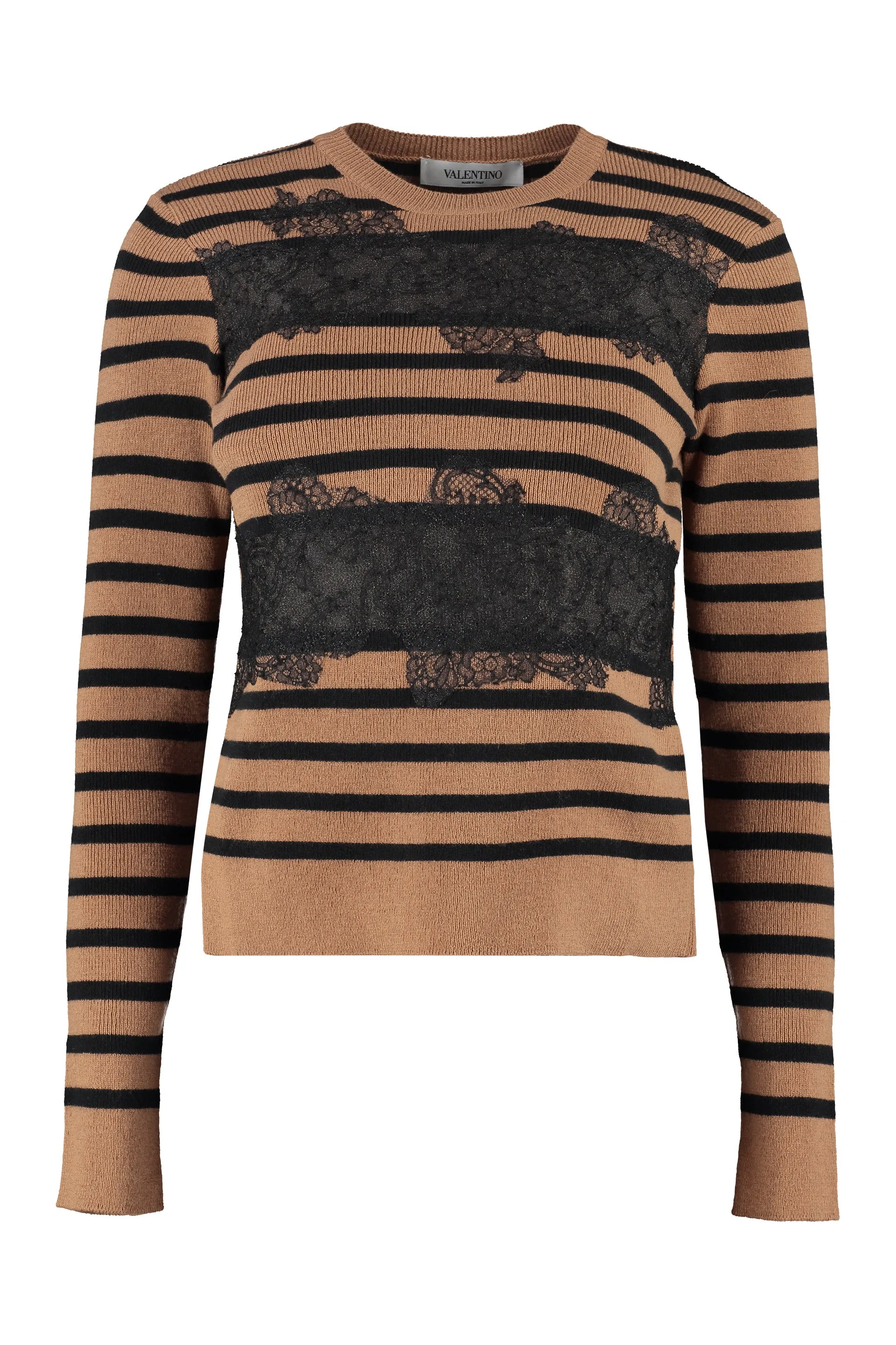 Valentino Striped Lace Detailed Knit Sweater
