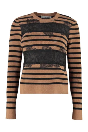 Valentino Striped Lace Detailed Knit Sweater