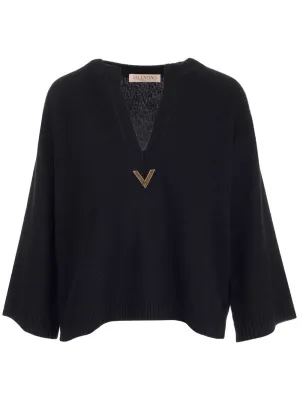 Valentino VGold Detailed V-Neck Knit Jumper