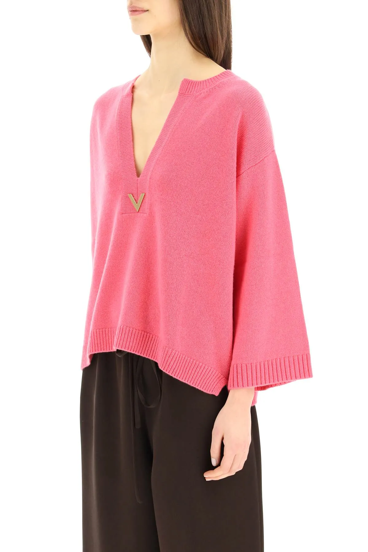 Valentino VGold Detailed V-Neck Knit Jumper