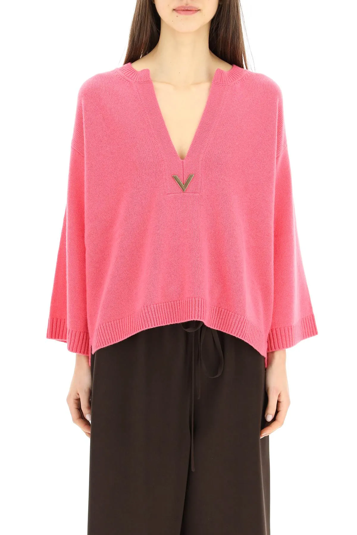 Valentino VGold Detailed V-Neck Knit Jumper